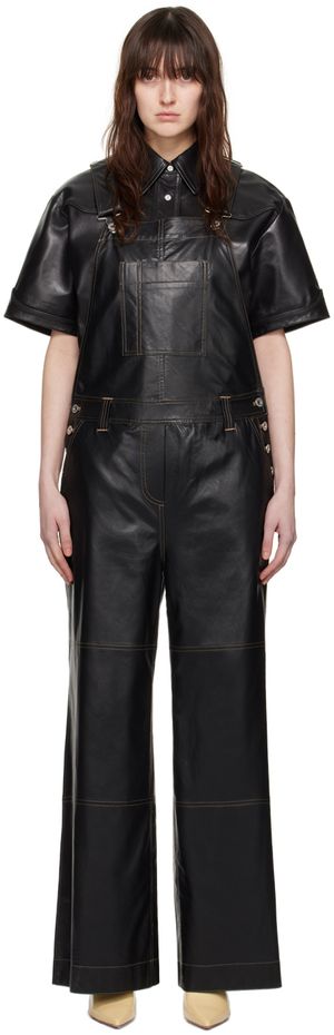 Stand Studio Black Vanna Faux-Leather Overalls