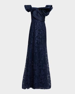 Sequin Embroidered Organza & Tulle Gown