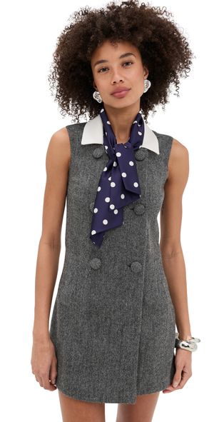 Self Portrait Grey Herringbone Scarf Detail Mini Dress Grey 12