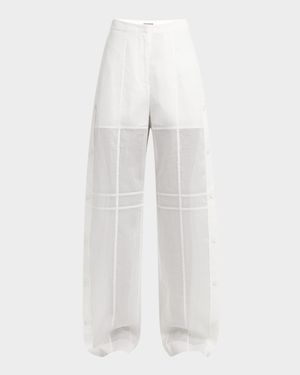 Button-Side Relaxed Straight-Leg Paneled Pants