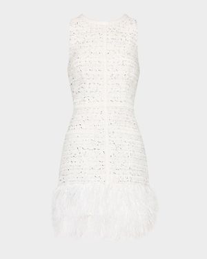 Raven Metallic Tweed Feathered Mini Dress