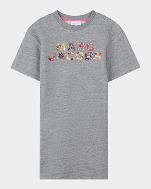 Girl's Jeweled Logo Short-Sleeve T-Shirt Dress, Size 4-6