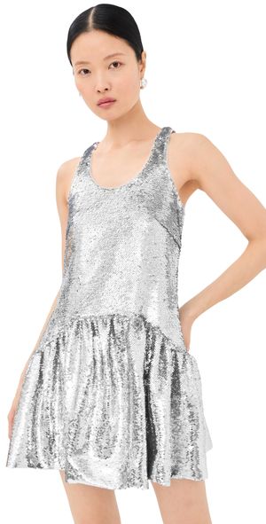 Simone Rocha Tapered Back Peplum Mini Dress Silver 12