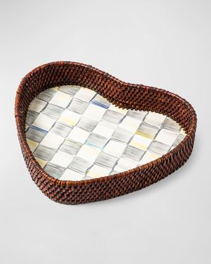 Sterling Check Rattan Heart Tray