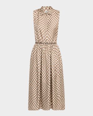 Sesia Checker Silk Sleeveless Midi Shirtdress