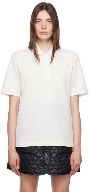 Moncler White Embroidered Polo