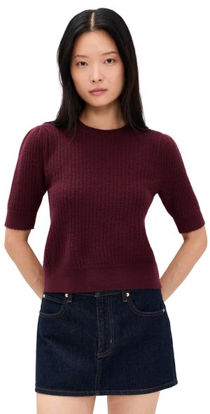 FRAME The Ladder Pointelle Cashmere Sweater Cabernet XL