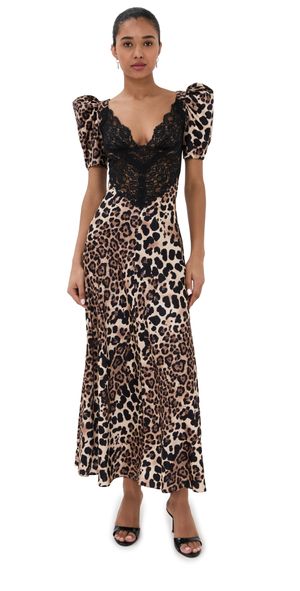 Rodarte Leopard Print Silk Satin Dress Brown 2