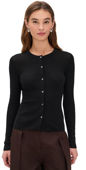 James Perse Stretch Linen Ribbed Cardigan Black M