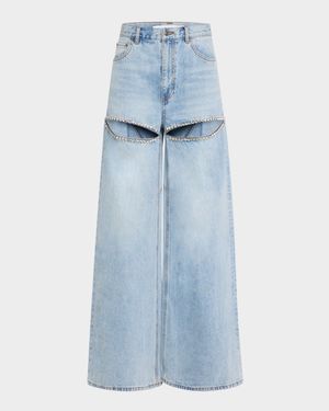 Crystal Slit Wide-Leg Jeans