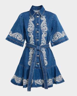 Jacones Embroidered Denim Mini Shirtdress