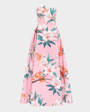 Nora Pleated Floral-Print Bustier Gown