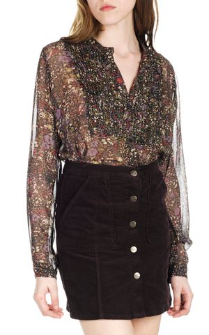 Swildens - Chemise à plastron plissé en voile transparent - Taille 42 - Marron