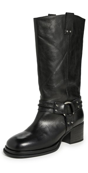 Free People Anok Harness Boot Black Distressed Leather 6