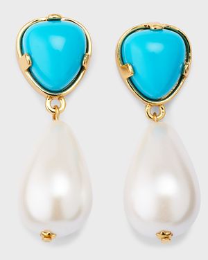 Gold Turquoise Pearl Drop Earrings