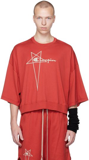 Rick Owens T-shirt Tommy rouge édition Champion