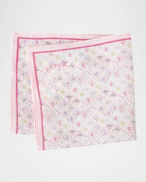 Men's Diamond-Print Linen Pocket Square