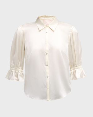 Fiona Silk Satin Short-Sleeve Top