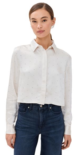 Good American Crystal Cropped Satin Shirt Cloud White001 3XL