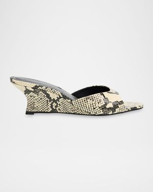 Brigitte Snake-Embossed Leather Wedge Mules