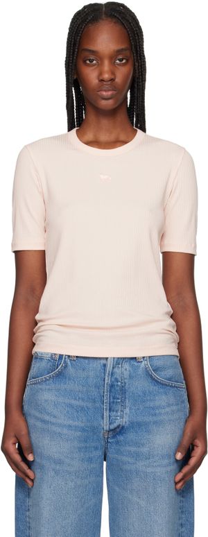 Maison Kitsuné Pink Baby Fox Ribbed Fitted T-shirt