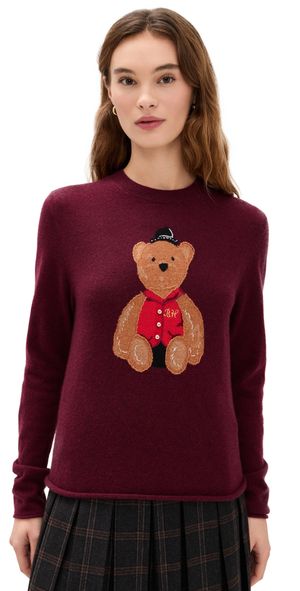 Lingua Franca Bo Bear Cashmere Crew Neck Pullover Maroon L