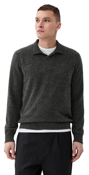 Vince Boiled Cashmere Feed Stripe Long Sleeve Johnny Sweater Black/Med H Grey M