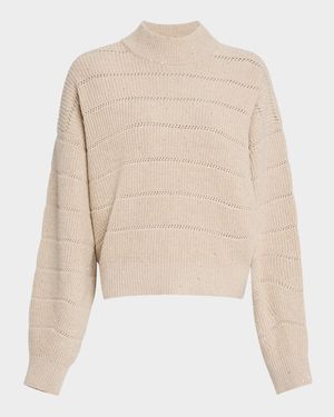 Mock-Neck Paillette Horizontal Open-Knit Sweater