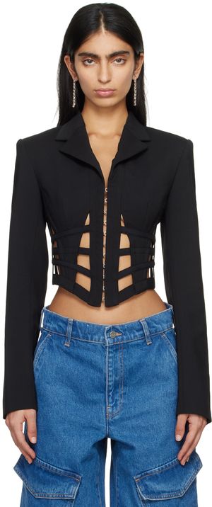 Dion Lee Veston noir à baleines et à découpes