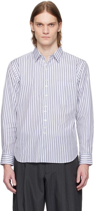 Comme des Garçons Homme Deux White & Navy Striped Shirt