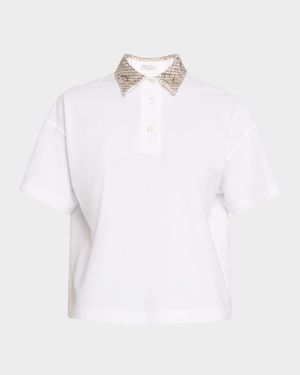 Embroidered Collar Cotton Piquet Polo Shirt