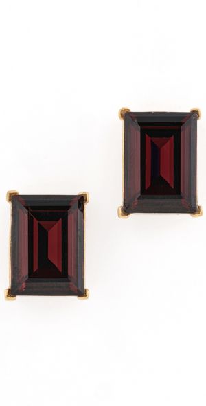 Kenneth Jay Lane Rectangle Stone Pierced Earrings Polished Gold/Smokey Topaz One Size