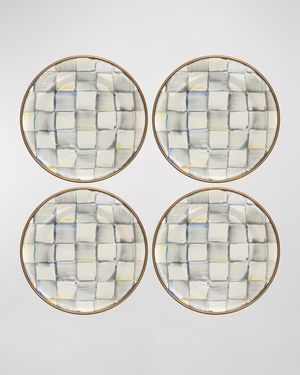 Sterling Check Enamel Canape Plates, Set of 4