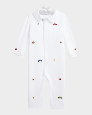 Boy's Embroidered Barnyard Coverall, Size 3M-12M
