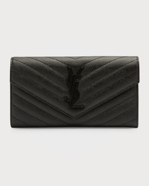 YSL Monogram Large Flap Wallet in Grained Leather