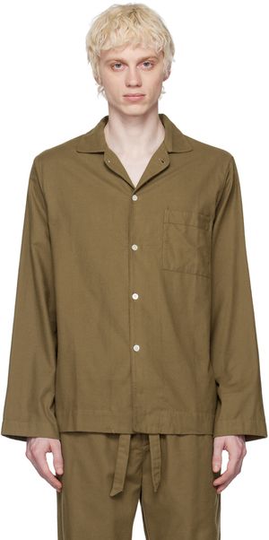 Tekla Green Button Pyjama Shirt