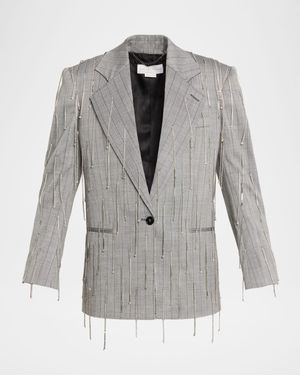 Pinstripe Rhinestone Embroidered Oversized Blazer