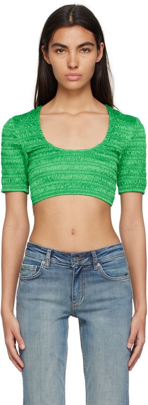 GANNI Green Ruched T-Shirt