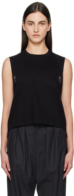 sacai Black Nylon Twill Mix Cotton Jersey Tank Top