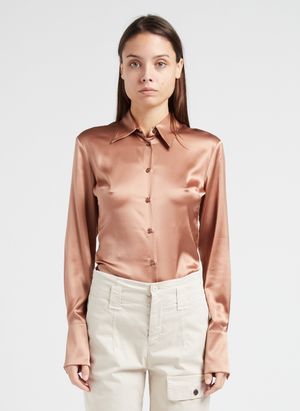 Pinko - Chemise satinée en soie stretch - Taille 46 - Marron