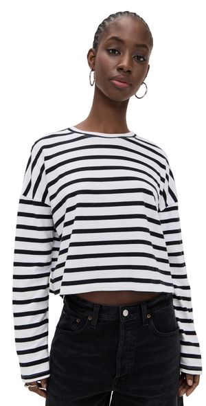 ASKK NY Cropped Long Sleeve Tee Stripe White Thin Stripe L