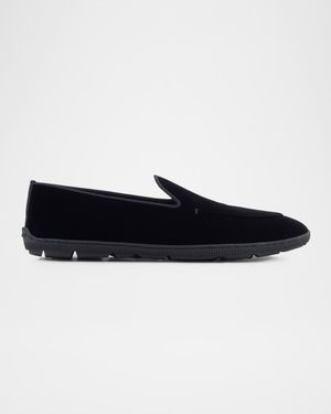 Men's Velvet Rubber-Sole Slipper Loafers