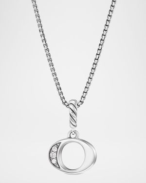 Pave Initial Pendant Necklace with Diamonds in Silver, 17mm
