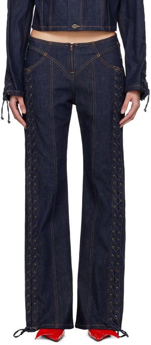 Jean Paul Gaultier Indigo 'The Lace-Up' Jeans