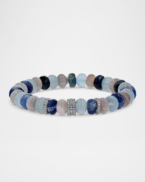 Blue and Grey Mix Bead Bracelet with Diamond Rondelles