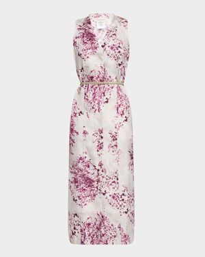 Spotted Glaze Silk Twill Midi Dress