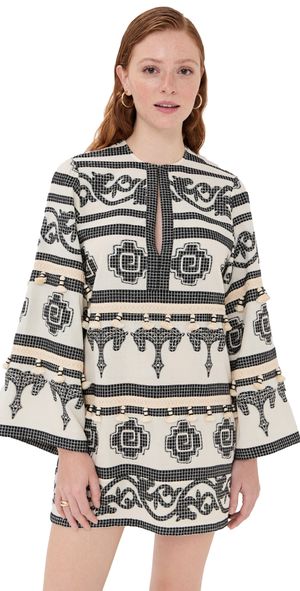 Johanna Ortiz Quetzalcalt Temple Mini Dress Ecru/Black 10