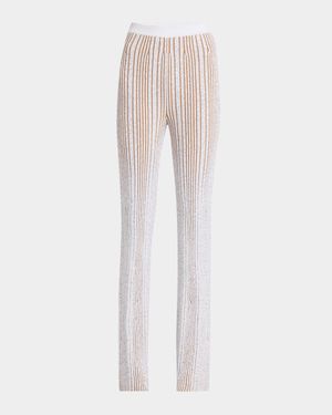 Paillette Striped Rib Flare Trousers