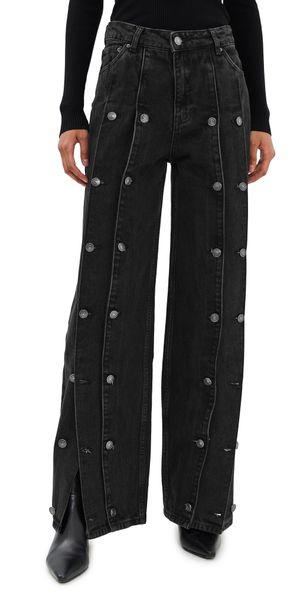 ROTATE Button Detail Wide Jeans Black Denim 27
