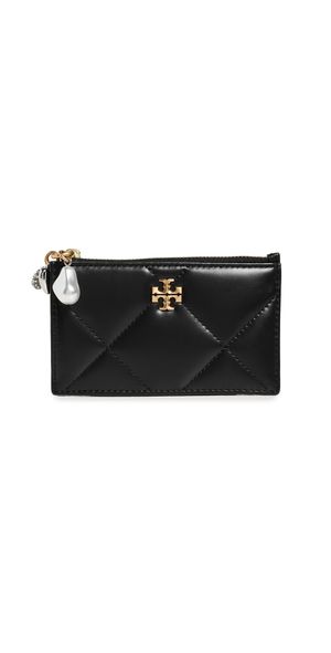 Tory Burch Kira Diamond Quilt Charm Zip Card Case Black One Size